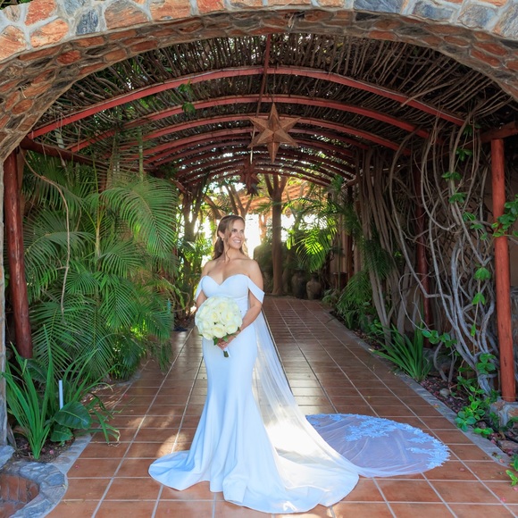 Cathedral floral veil, Wedding veil with flower lace appliqué - Ivory - Picture 8 of 9